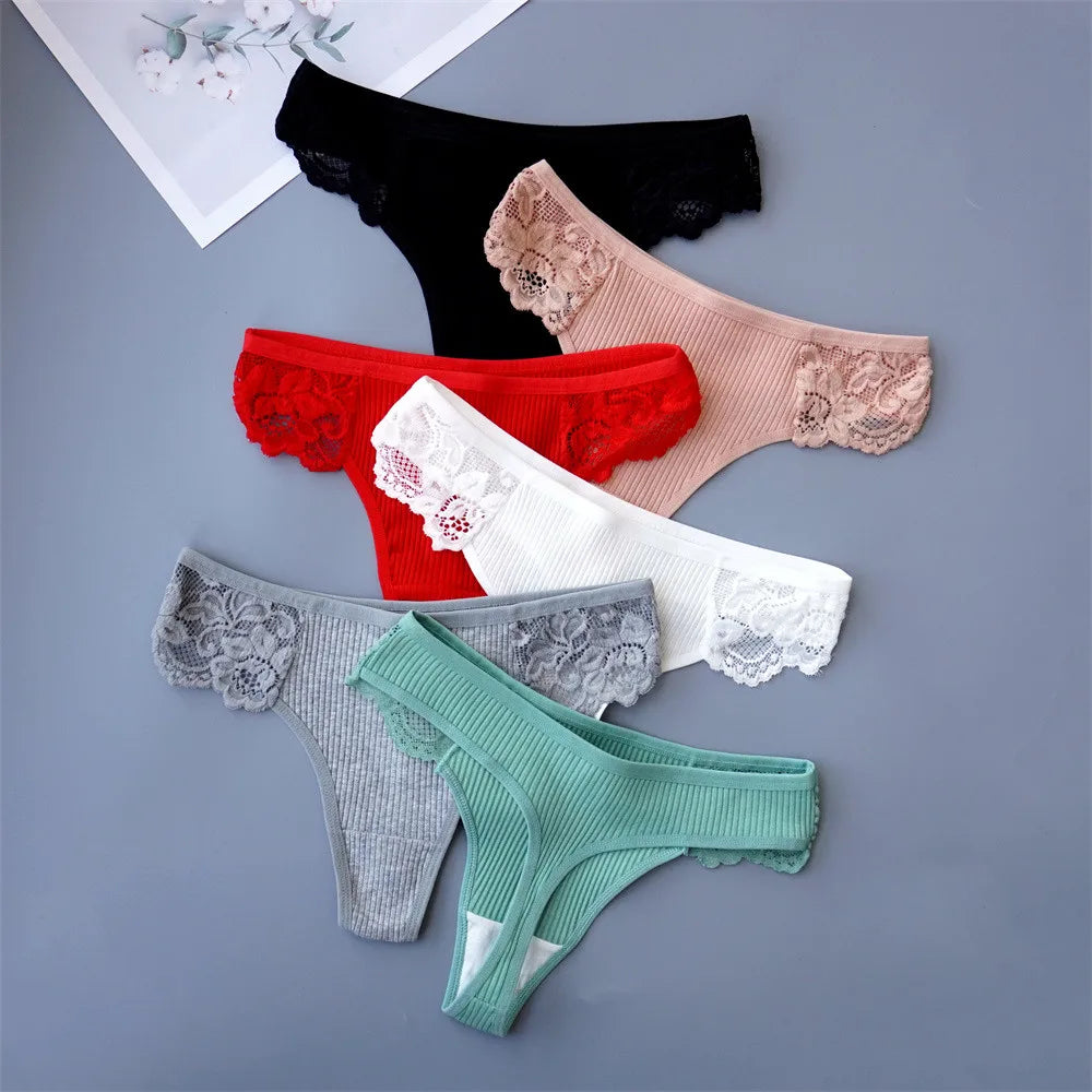 3Pcs/Set Women Thread Cotton Lace Thong Panties Pack Sports Ladies Seamless G Strings Cozy Lingerie Tanga Panty