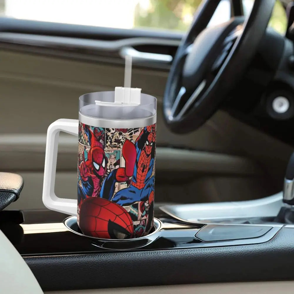 MINISO Spider Man HD Print Tumbler Cold and Hot Water Bottle Insulated Stainless Steel Thermal Cups Printed Beach Car Mugs