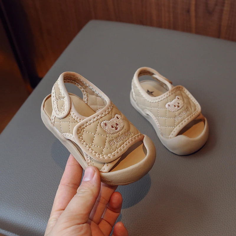 Girls' Simple Solid Sandals Boys' Sports Sandals Embroidered Little Bear Cute 2023 Children's Casual Shoes Breathable Kids Shoes