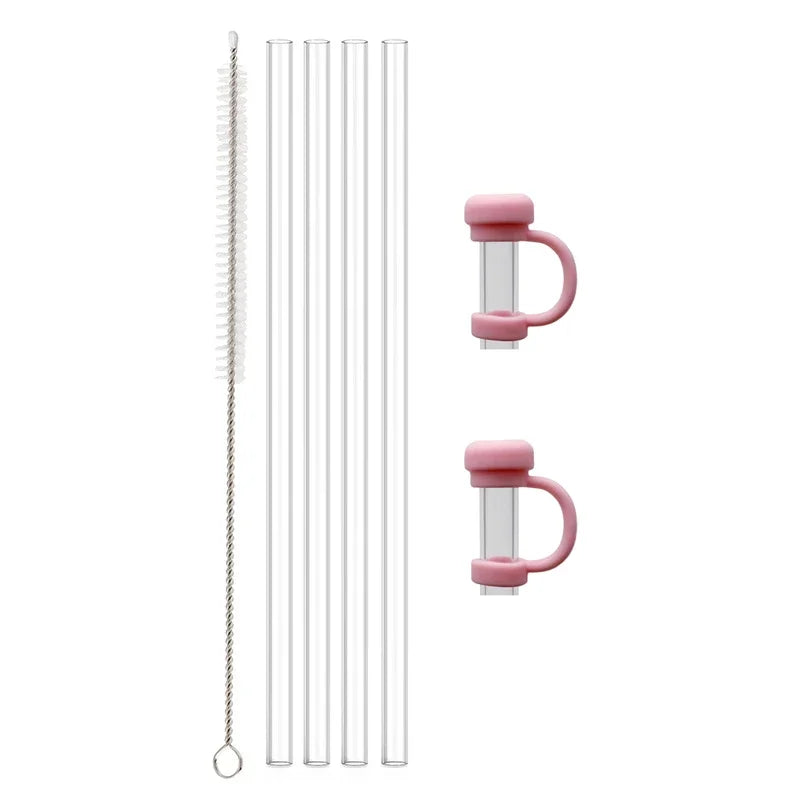 Reusable Straw with Cleaning Brush for 20oz/30oz/40oz Stanley Cup, Silicone Clear Straw, Water Bottle Accessories with Straw Cap