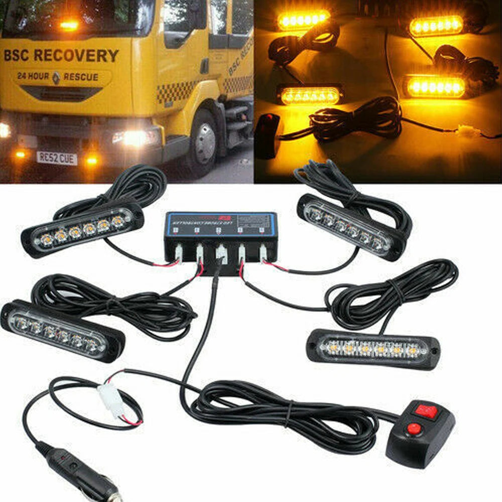 4pcs 6LED 12V Wired/wireless remote control Recovery Strobe Marker Light Flashing Light Bar Beacon Car Truck Warning Flashing