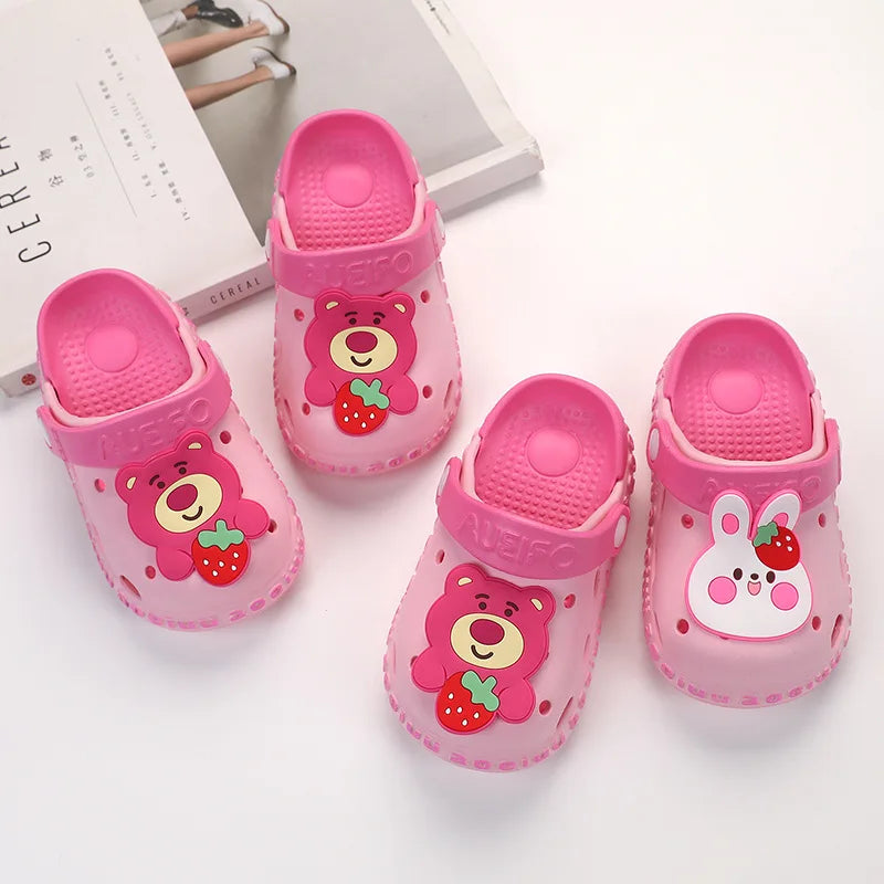 Disney Children's Sandals Hole Shoes Girls' Summer Slippers Lotso Bear Baby Cartoon Children's Soft Soled Beach Red garden Shoes