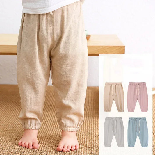 Children's Cotton And Linen Trousers Spring And Summer Thin Boys And Girls Linen Pant Baby Boys Pants Casual Harem short