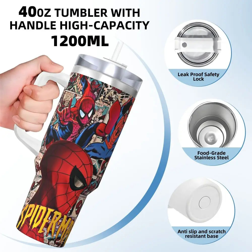 MINISO Spider Man HD Print Tumbler Cold and Hot Water Bottle Insulated Stainless Steel Thermal Cups Printed Beach Car Mugs