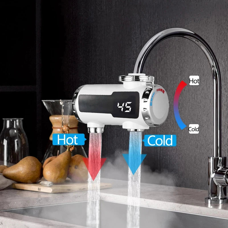 3000W Instant Electric Faucet Fast Heating Electric Tap Water Heater Hot and Cold Double Outlet Instantaneous Heating LCD 220V