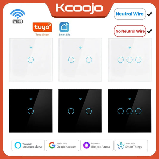 Tuya Wifi EU Smart Switches 1/2/3/4Gang Touch Light Switch Wall Sensor 433mhz RF Switches Smart Life for Alexa Google Home Alice