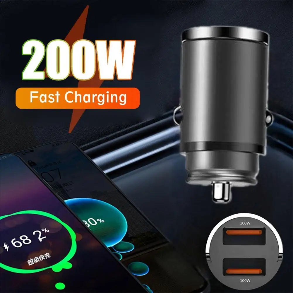 100/200w Car Charger Lighter PD Fast Charging For IPhone QC3.0 Mini USB Type C Mini Car Phone Charger For Samsung