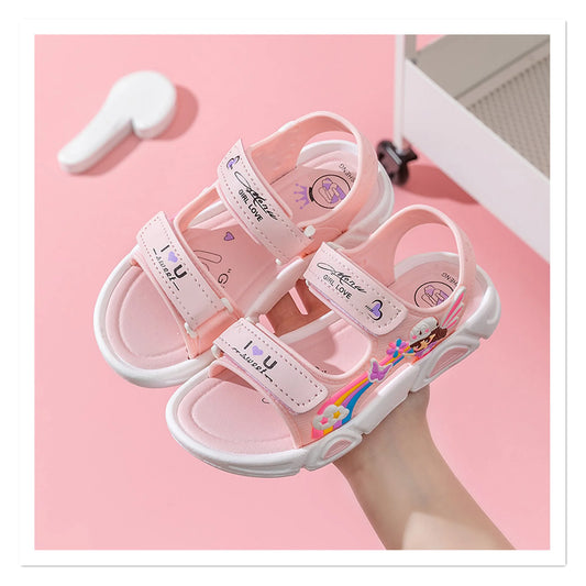 Summer Rainbow Girls' Sandals Princess Style Beach Sandals Slippers Fashion Breathable White Bottom Beach Sandals