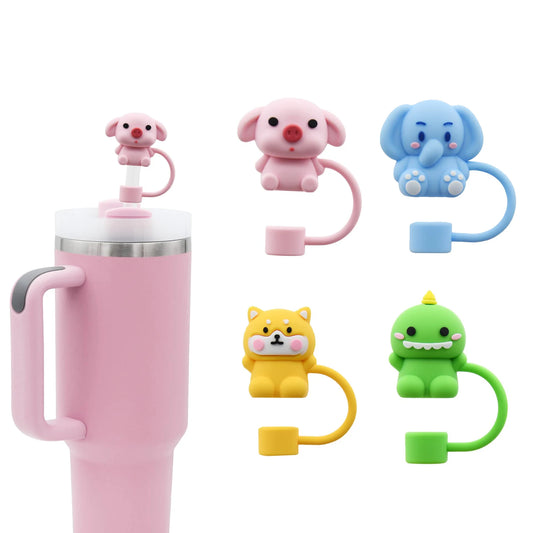 Cute Pig Straw Cover Cap for Stanley Cup, 4 PCs Straw Toppers Dust-proof Silicone Straw Cover for Water Bottle 30 40 Oz Tumblers