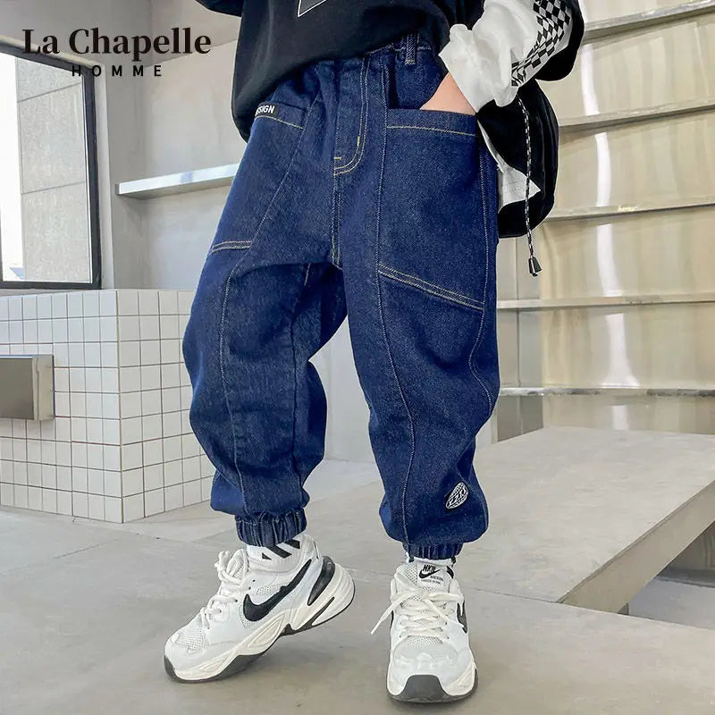 Boys' Pants Spring and Autumn Jeans 2022 Autumn and Winter Single-Layer Fleece-Lined Casual Velvet Pants Trousers