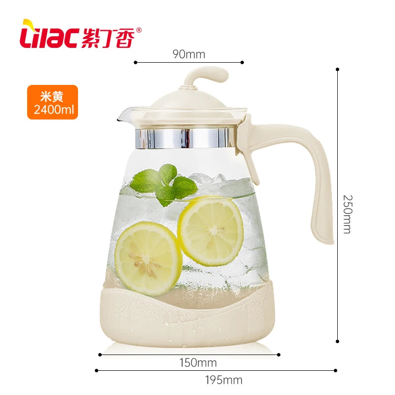 Lilac 20-2400ml Home And Kitchen Transparent Glass Water Jug Portable Coffee Pot With Handle Cold Water Kettle  Teaware