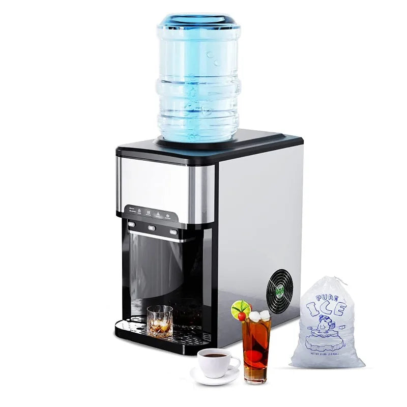 Ice Maker Machine Countertop, 3 in 1 Portable Ice Maker with Hot/Cold Water Dispenser, 12 Cubes in 7 Mins Stainless Steel Nugget