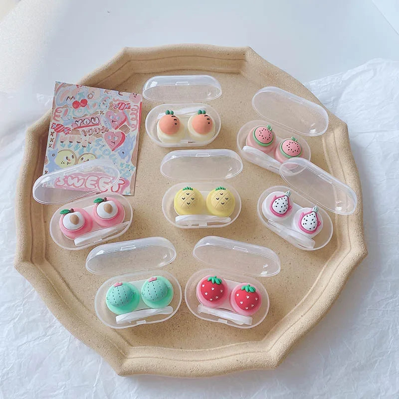 Women Color Contact Lenses Case Cute Strawberry Carrot Watermelon Peach Cactus Pineapple Fruit Style Contact Lens Box Container