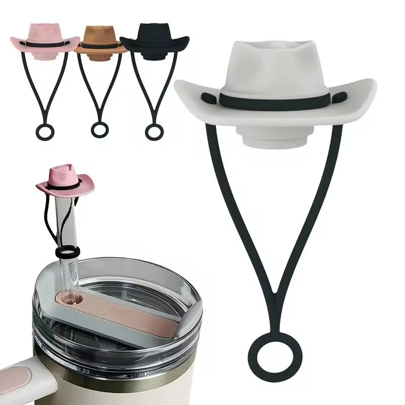 Silicone Cowboy Hat Straw Covers Caps Compatible With Stanleys Cup 30 40 Oz Tumbler Cute Funny Drinking Straw Tip Decoration