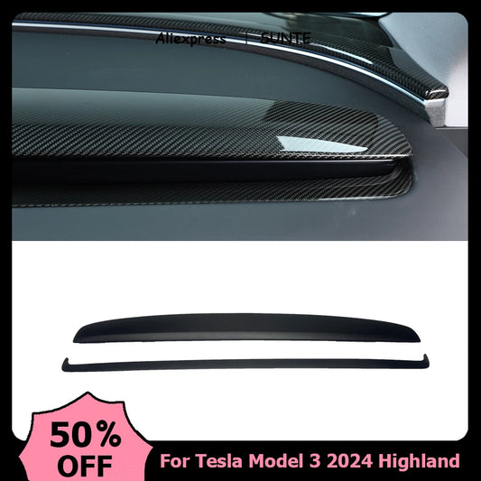 Dashboard Cover For Tesla Model 3 2024 Highland Real Carbon Fibre Center Console Instrument Trim Model3 Highlander Accessories