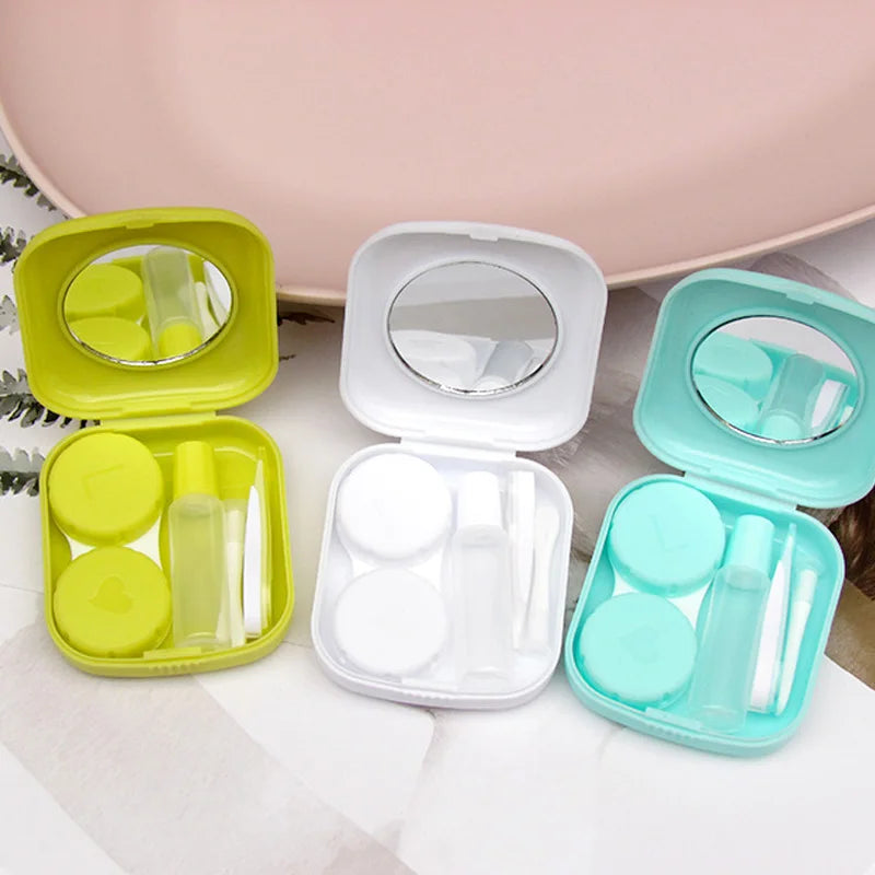 Smooth Pocket Portable Mini Contact Lens Case Easy Carry Colored Lenses Pupil Storage Box Mirror Container Lentes Travel Kit