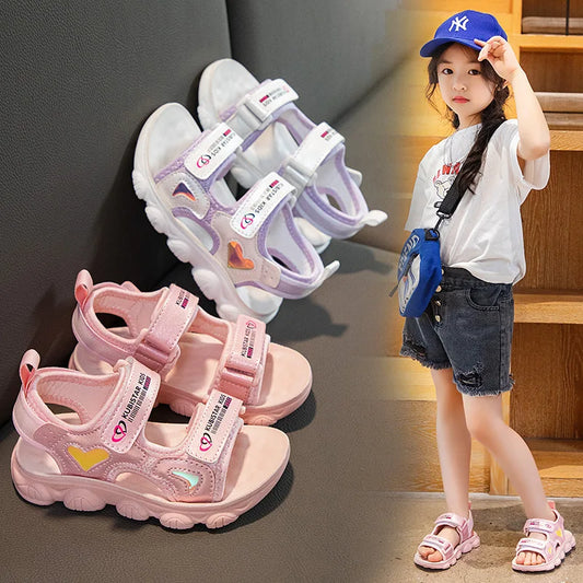 2024 Summer New Girls' Sandals Light Soft Soled Beach Girls Student Princess Casual Sandals