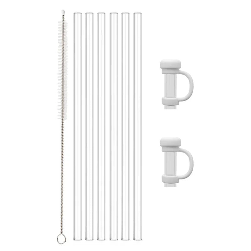 Reusable Straw with Cleaning Brush for 20oz/30oz/40oz Stanley Cup, Silicone Clear Straw, Water Bottle Accessories with Straw Cap