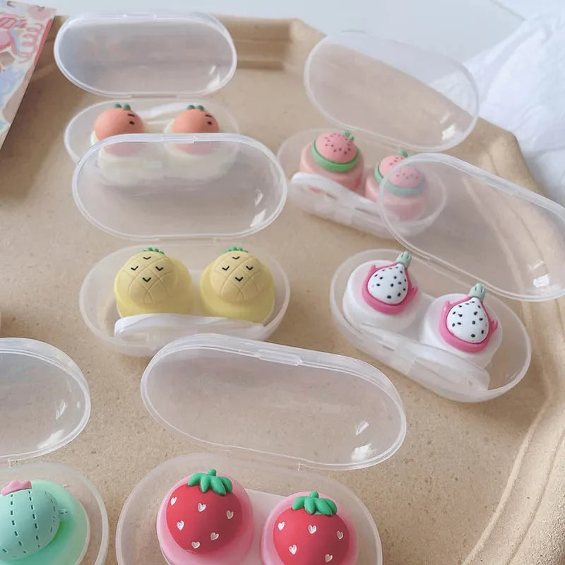 Women Color Contact Lenses Case Cute Strawberry Carrot Watermelon Peach Cactus Pineapple Fruit Style Contact Lens Box Container