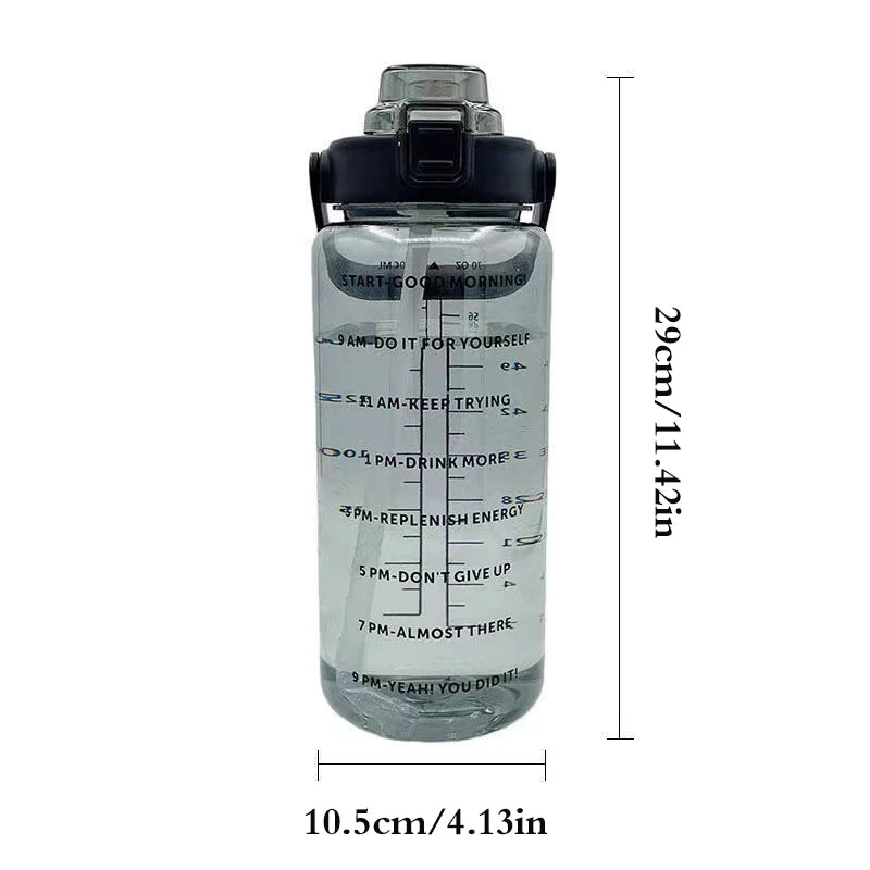 2 Liter Water Bottle With Straw Female Jug Girls Portable Travel Bottles Fitness Bike Cup Summer Cold Water Jug With Time Marker