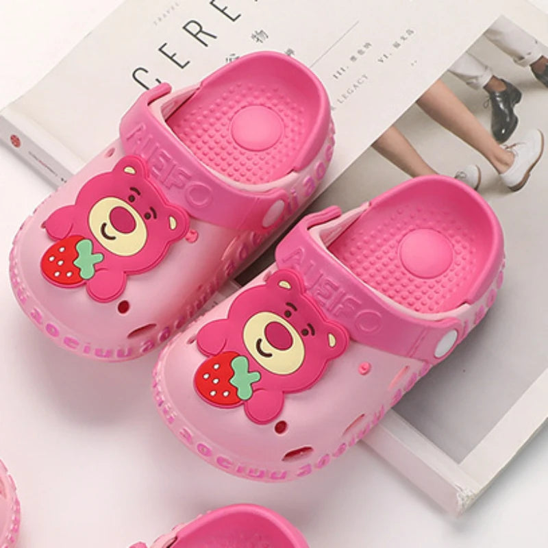 Disney Children's Sandals Hole Shoes Girls' Summer Slippers Lotso Bear Baby Cartoon Children's Soft Soled Beach Red garden Shoes