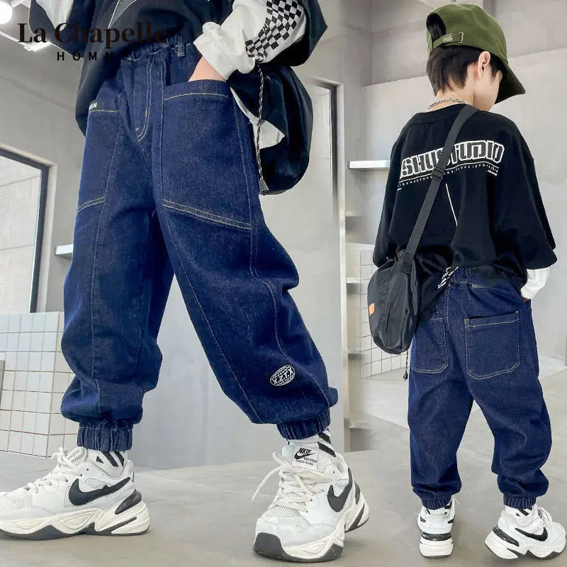 Boys' Pants Spring and Autumn Jeans 2022 Autumn and Winter Single-Layer Fleece-Lined Casual Velvet Pants Trousers