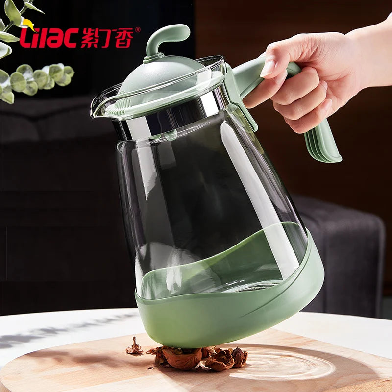 Lilac 20-2400ml Home And Kitchen Transparent Glass Water Jug Portable Coffee Pot With Handle Cold Water Kettle  Teaware