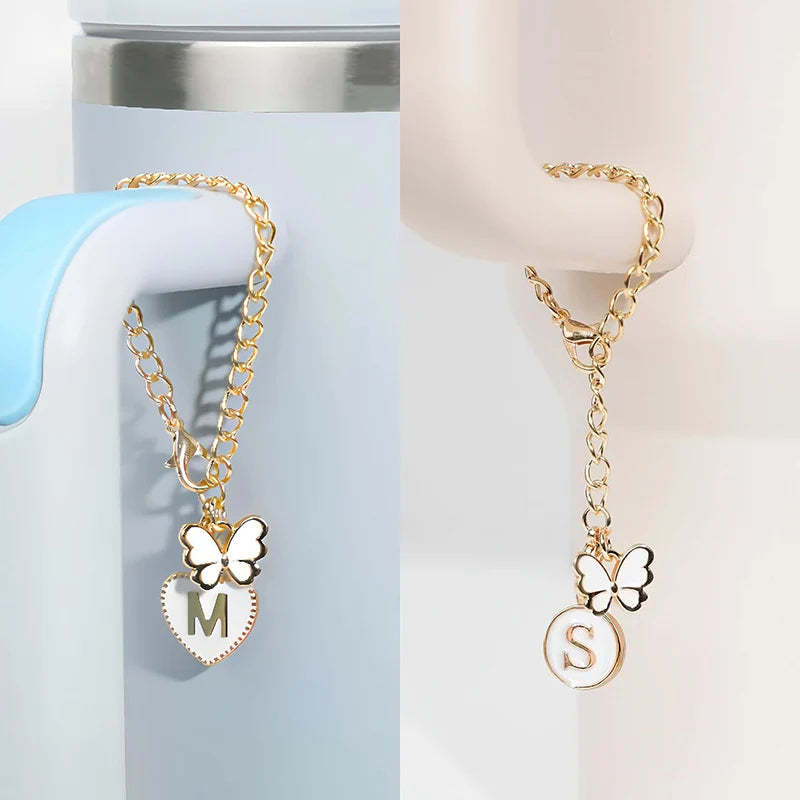 Cute Butterfly Letter Tumbler Charm Chain For Stanley Cups 30&40 oz Kawaii Pendant For Thermos Cup Aesthetic Accessories 1pc