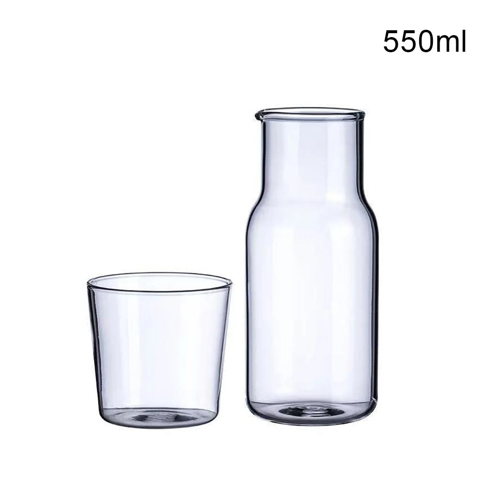 Water Carafe Glass Kettle Set Cold Hot Water Bottle Cup Sets Teacup Juice Pot Bedside Pitcher Carafe for Milk Beverage Tea