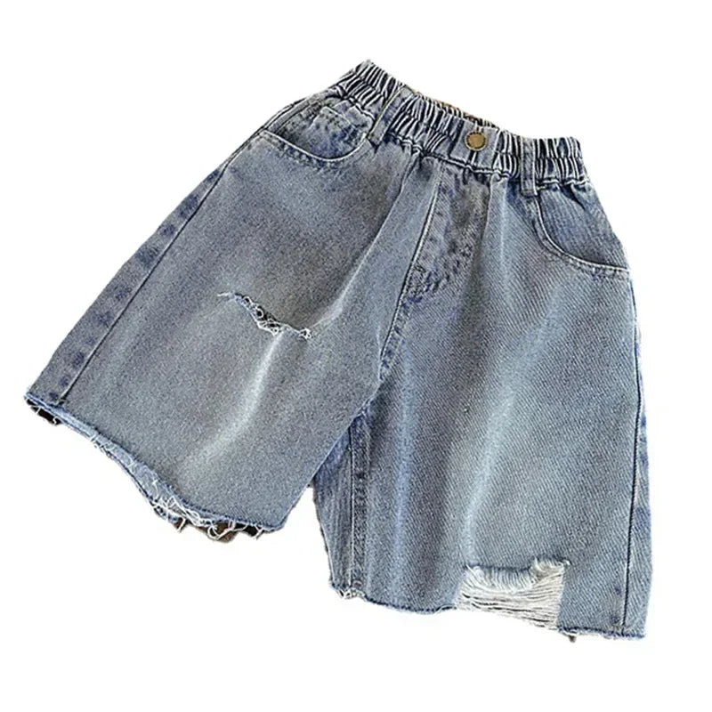 Boys' Ripped Jeans Summer 2023 New Korean Style Boy Girl Baby Fashionable Pants Children's Shorts