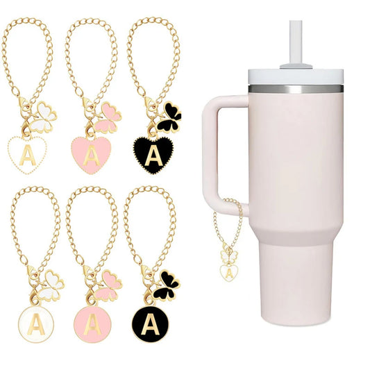 Cute Butterfly Letter Tumbler Charm Chain For Stanley Cups 30&40 oz Kawaii Pendant For Thermos Cup Aesthetic Accessories 1pc