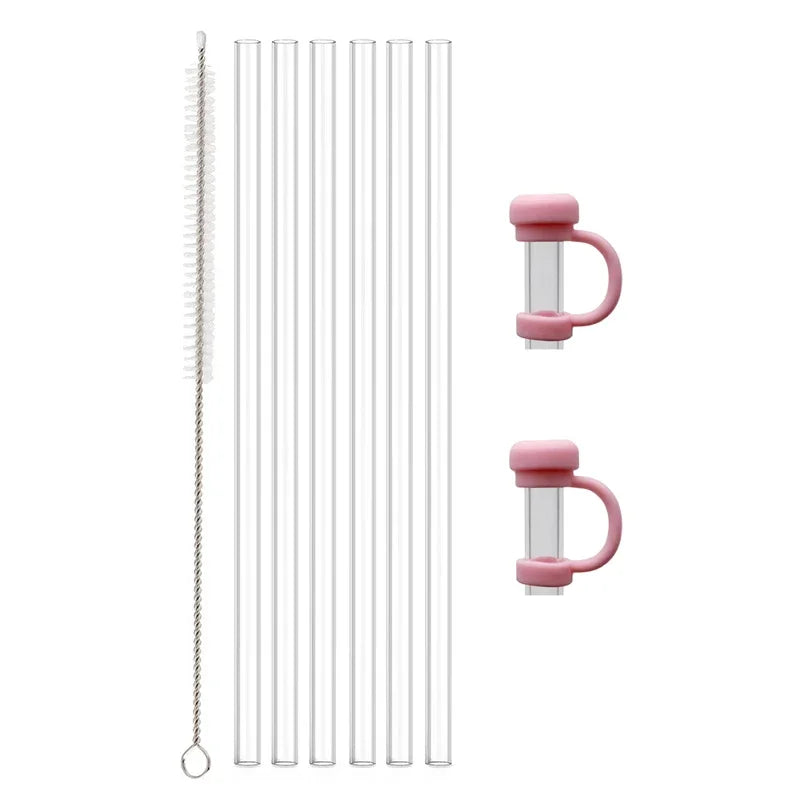 Reusable Straw with Cleaning Brush for 20oz/30oz/40oz Stanley Cup, Silicone Clear Straw, Water Bottle Accessories with Straw Cap