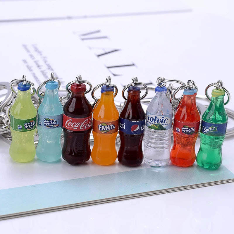 Fashion Women 8 Color Resin Fanta Beverage Bottle Trinket Keyring Simulation Glass Bottle Keychain Jewelry Pendant Gift Souveni