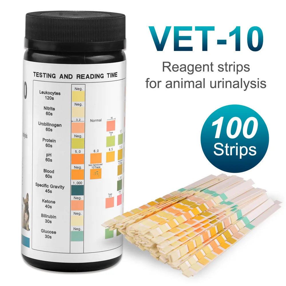 10-Parameter Cat & Dog Urine Test Strips 100ct, Cat & Dog UTI Test Kit, Urinalysis Reagent Strips: Glucose, Specific Gravity, pH