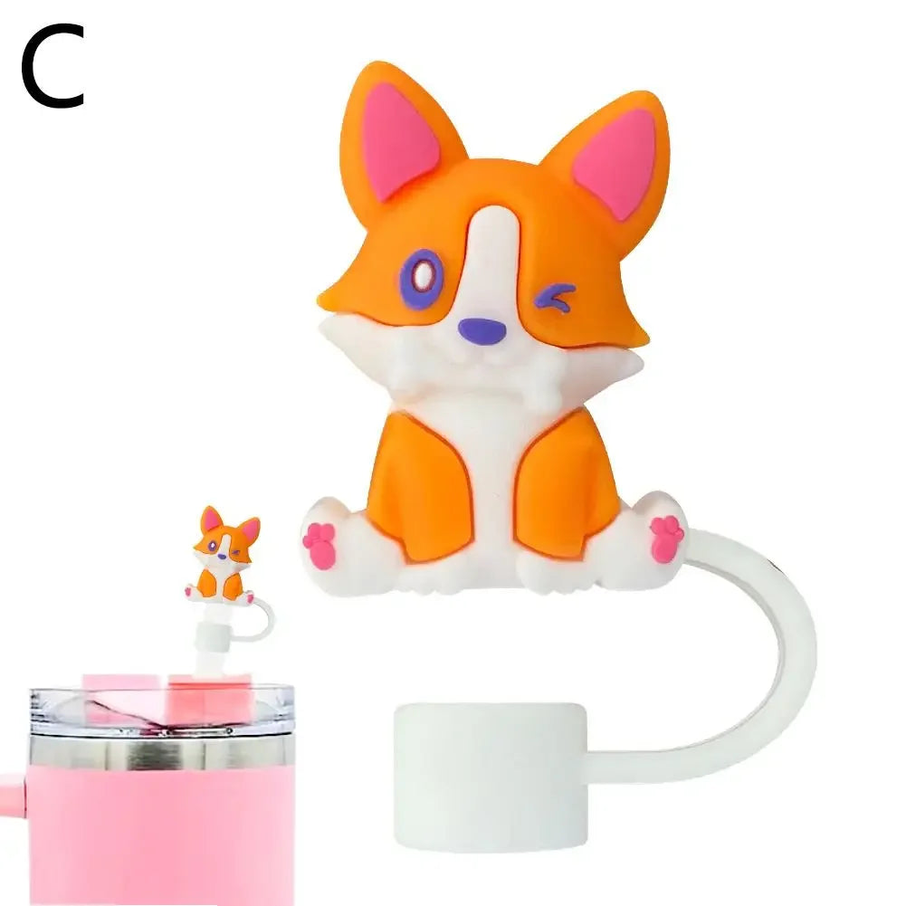 3D DIY straw dust cap 10mm Silicone Straw Covers Cap For Stanley 30&40 Oz Tumbler Reusable Cute Animal Straw Toppers I5M7