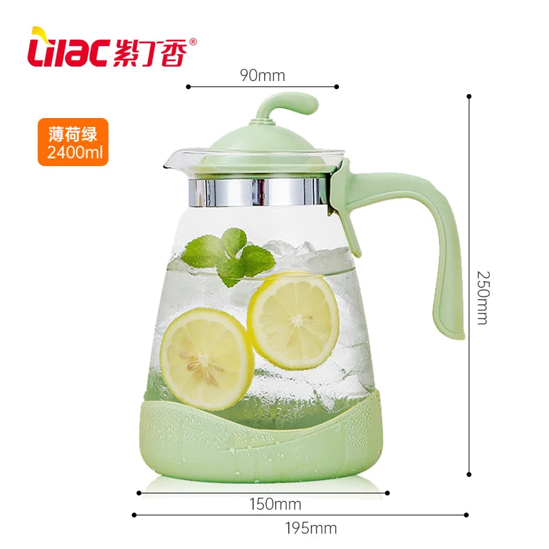 Lilac 20-2400ml Home And Kitchen Transparent Glass Water Jug Portable Coffee Pot With Handle Cold Water Kettle  Teaware