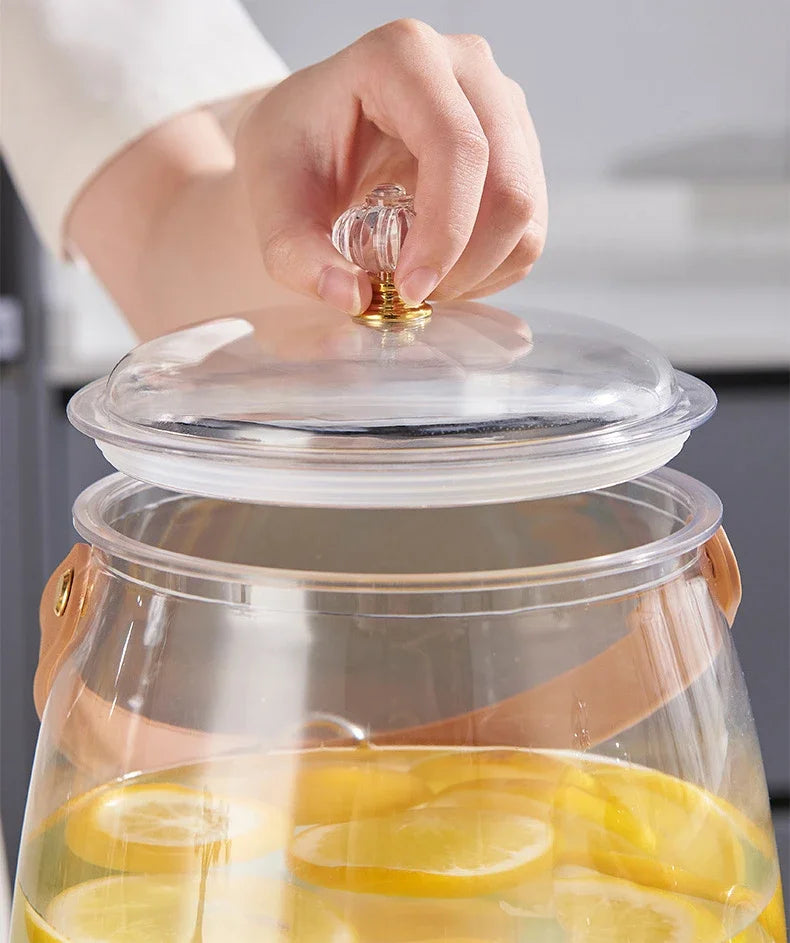 Juice Cup Cold Beverage Dispenser Jug - Transparent Kettle for Water, Lemonade, Iced Tea - Refrigerator Water Container