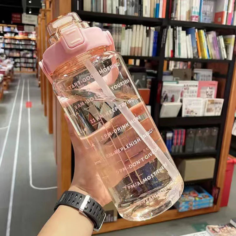 2 Liter Water Bottle With Straw Female Jug Girls Portable Travel Bottles Fitness Bike Cup Summer Cold Water Jug With Time Marker