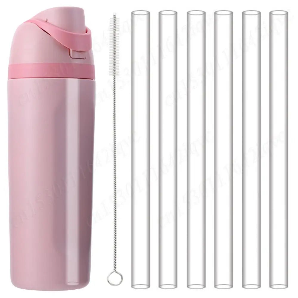 6Pcs Replacement Straw with Cleaning Brush Long Straws Drinking Straws for Owala FreeSip 24/32oz Cup Accessories