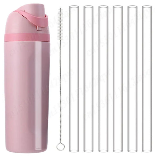 6Pcs Replacement Straw with Cleaning Brush Long Straws Drinking Straws for Owala FreeSip 24/32oz Cup Accessories