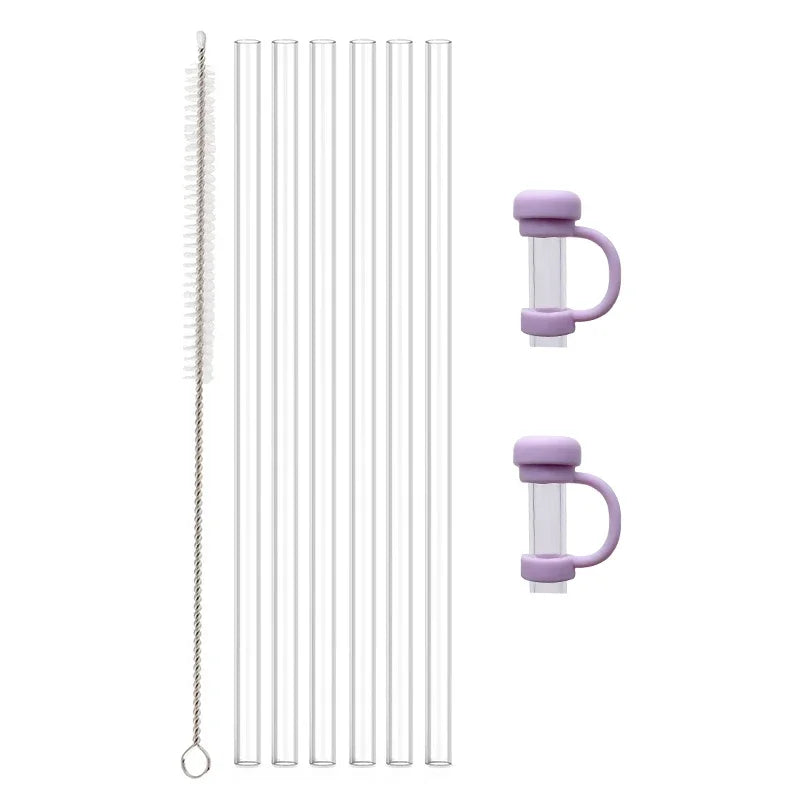 Reusable Straw with Cleaning Brush for 20oz/30oz/40oz Stanley Cup, Silicone Clear Straw, Water Bottle Accessories with Straw Cap