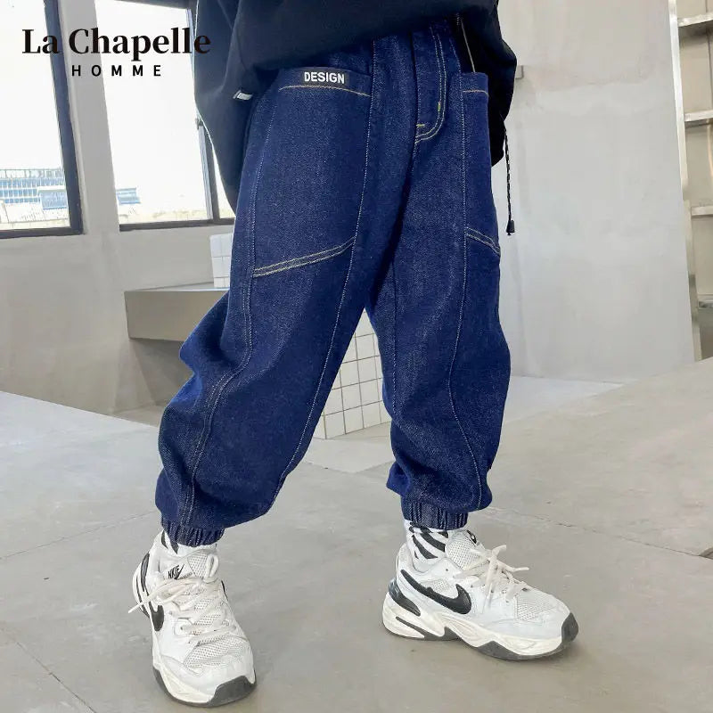 Boys' Pants Spring and Autumn Jeans 2022 Autumn and Winter Single-Layer Fleece-Lined Casual Velvet Pants Trousers