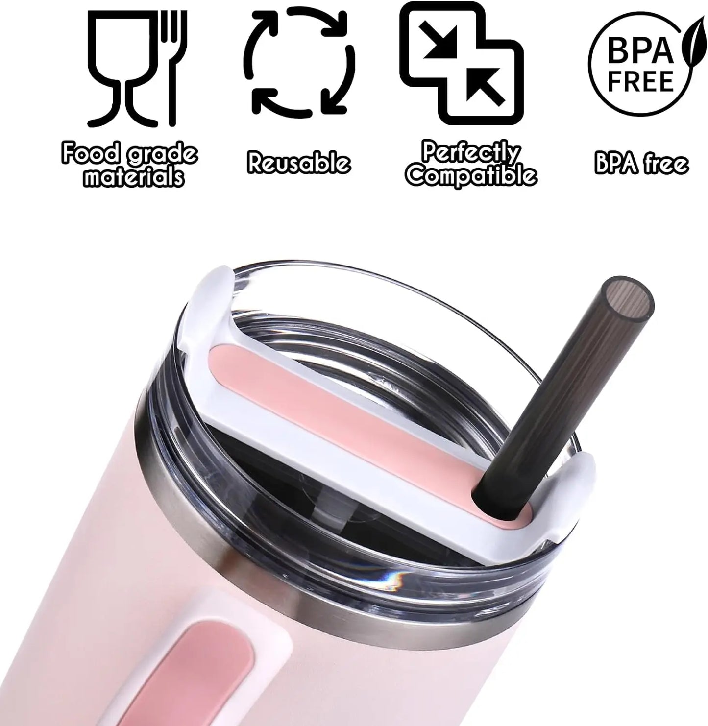 10PCS Reusable Black Straws For Stanley 40/30 oz Tumbler, Eco-friendly 12in Replacement PP Drinking straw Stanley accessories