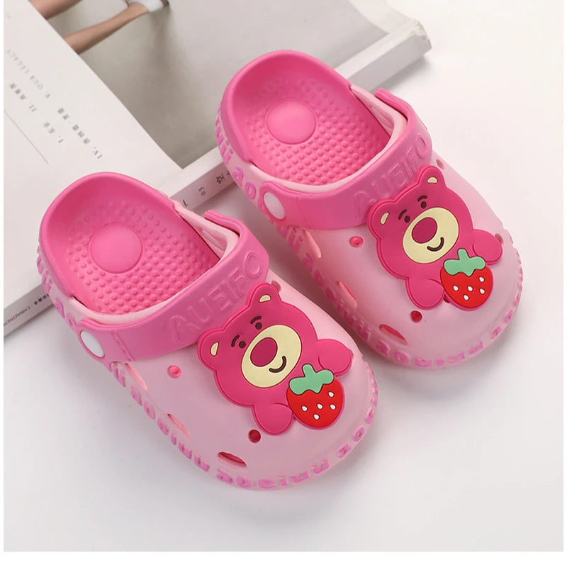 Disney Children's Sandals Hole Shoes Girls' Summer Slippers Lotso Bear Baby Cartoon Children's Soft Soled Beach Red garden Shoes