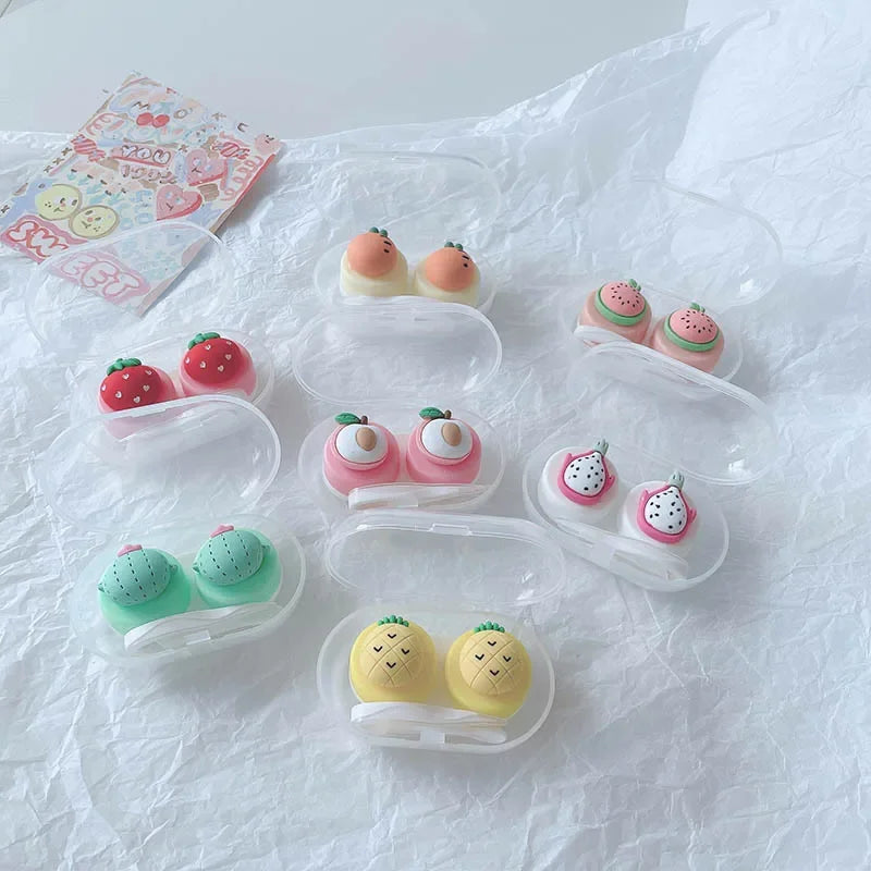 Women Color Contact Lenses Case Cute Strawberry Carrot Watermelon Peach Cactus Pineapple Fruit Style Contact Lens Box Container