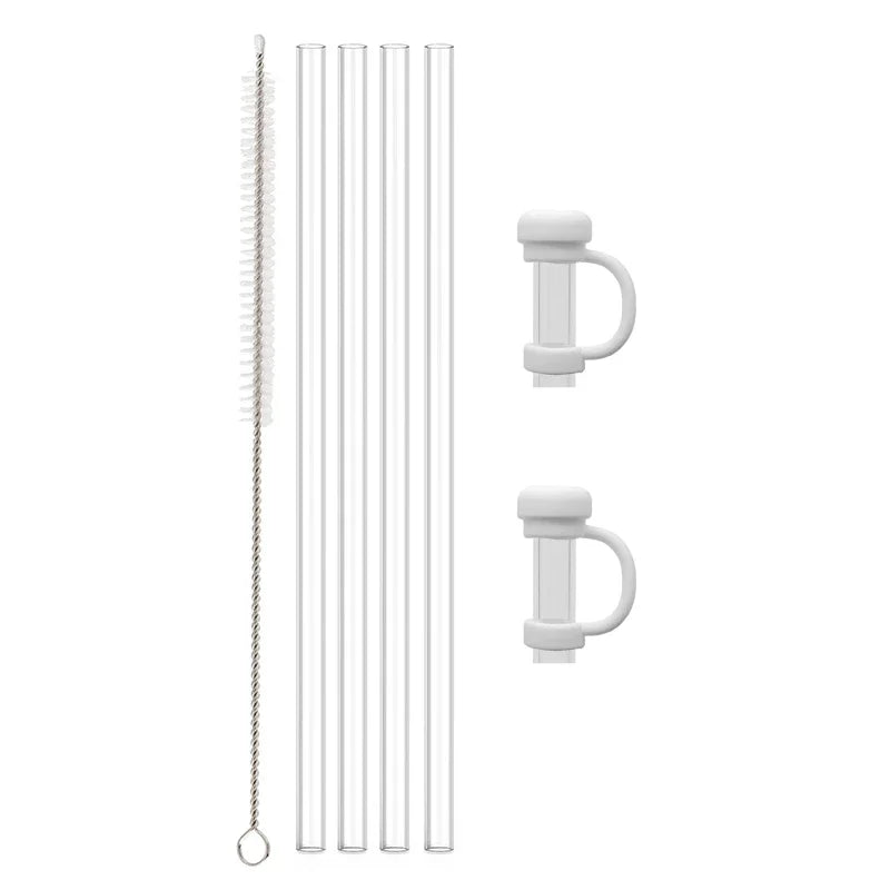 Reusable Straw with Cleaning Brush for 20oz/30oz/40oz Stanley Cup, Silicone Clear Straw, Water Bottle Accessories with Straw Cap