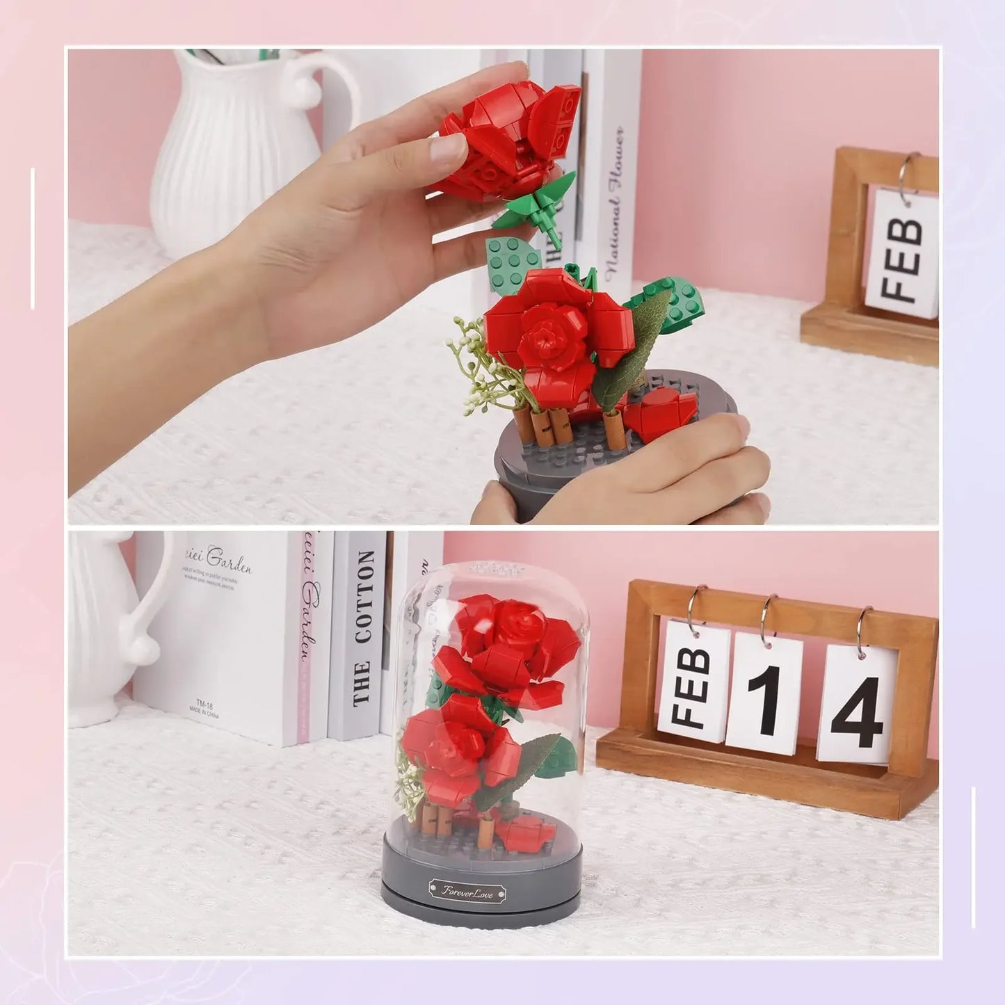 Creative Immortal Flower Music Box Rose Bouquet,City MOC Flower Arrangement Assembly Toys For Girlfriend Gifts Building Block