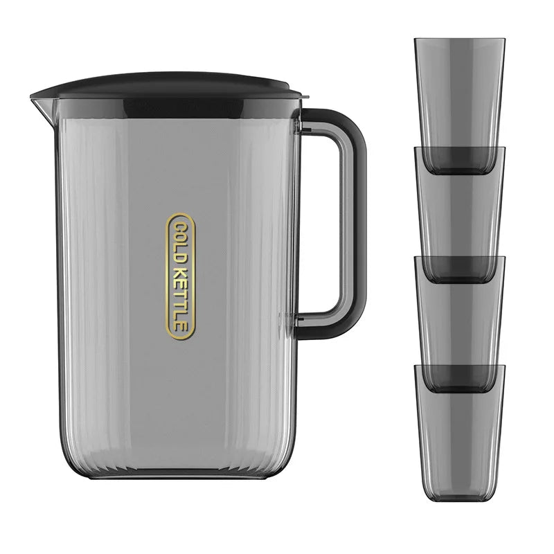 2 Liter Cold Kettle with 4 Cups Plastic Household Drinking Water Bottle with Handle Lemonade Pitcher Containers Beverage Jug