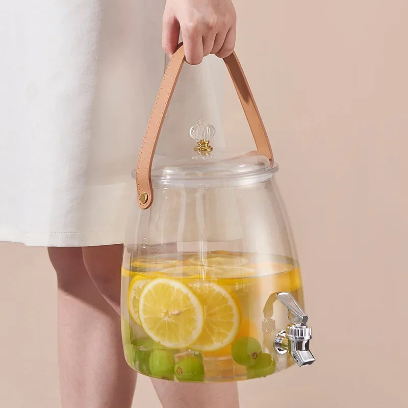 Juice Cup Cold Beverage Dispenser Jug - Transparent Kettle for Water, Lemonade, Iced Tea - Refrigerator Water Container