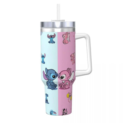 Stainless Steel Tumbler MINISO Stitch Mugs Cup With Straws Travel Cold and Hot Water Bottle Heat Preservation 40oz Thermal Mug